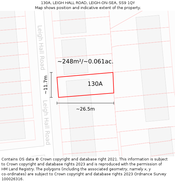 130A, LEIGH HALL ROAD, LEIGH-ON-SEA, SS9 1QY: Plot and title map