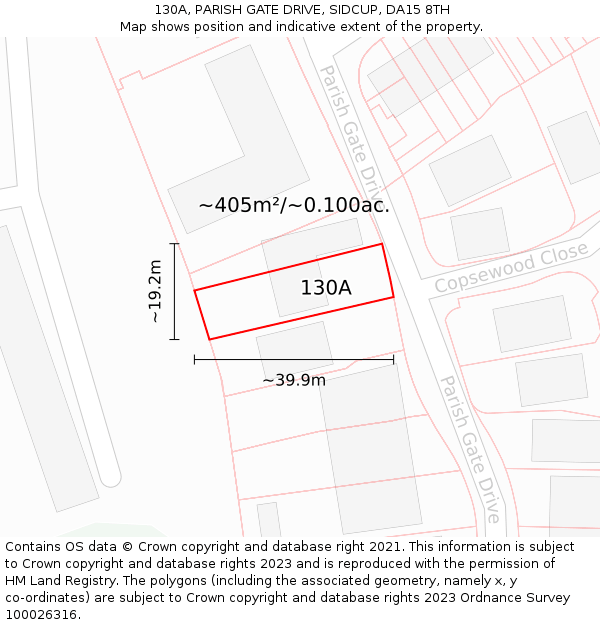 130A, PARISH GATE DRIVE, SIDCUP, DA15 8TH: Plot and title map