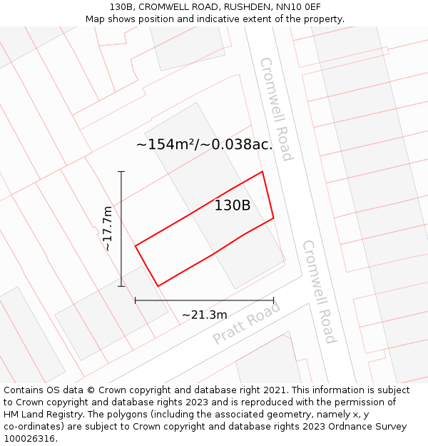 130B, CROMWELL ROAD, RUSHDEN, NN10 0EF: Plot and title map