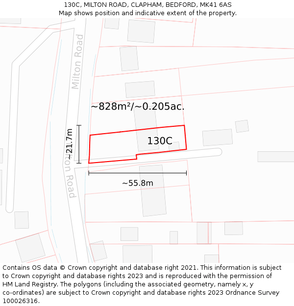 130C, MILTON ROAD, CLAPHAM, BEDFORD, MK41 6AS: Plot and title map