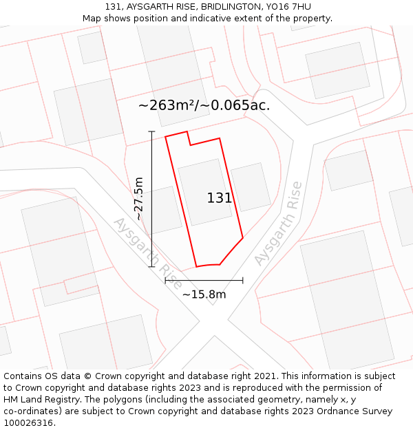 131, AYSGARTH RISE, BRIDLINGTON, YO16 7HU: Plot and title map