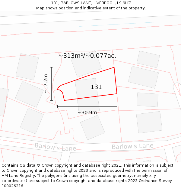 131, BARLOWS LANE, LIVERPOOL, L9 9HZ: Plot and title map