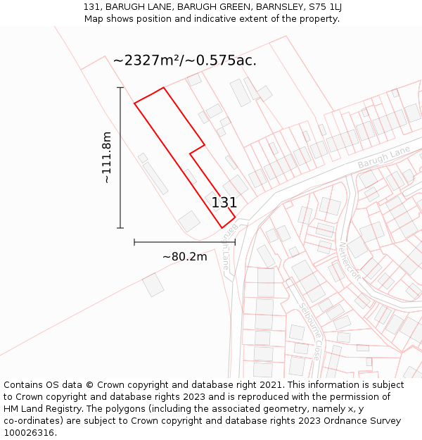 131, BARUGH LANE, BARUGH GREEN, BARNSLEY, S75 1LJ: Plot and title map