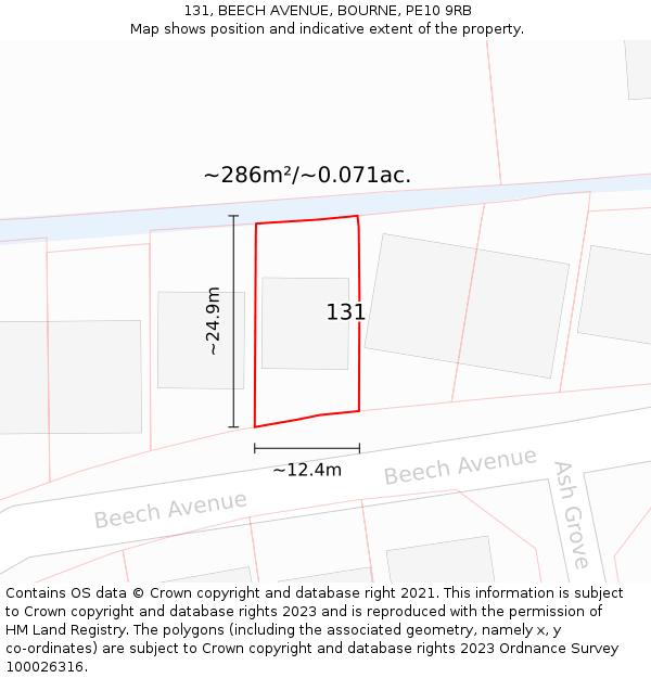 131, BEECH AVENUE, BOURNE, PE10 9RB: Plot and title map