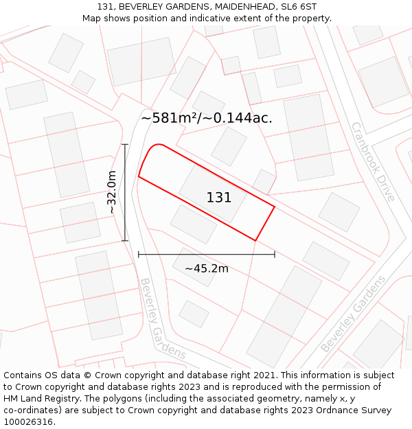 131, BEVERLEY GARDENS, MAIDENHEAD, SL6 6ST: Plot and title map