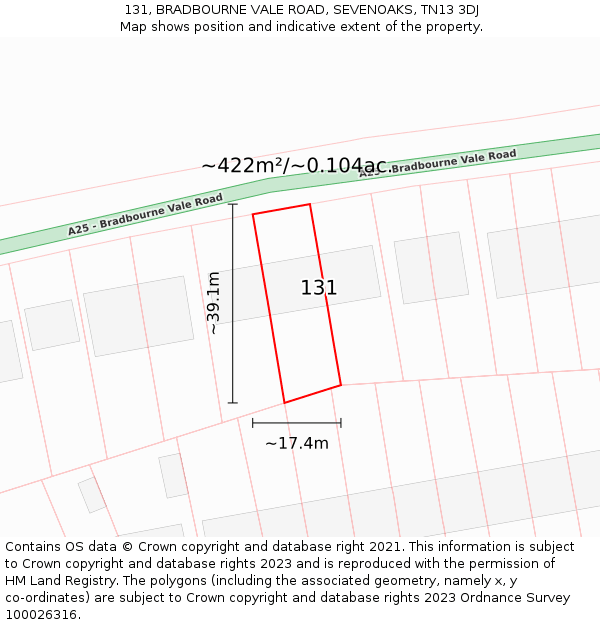 131, BRADBOURNE VALE ROAD, SEVENOAKS, TN13 3DJ: Plot and title map
