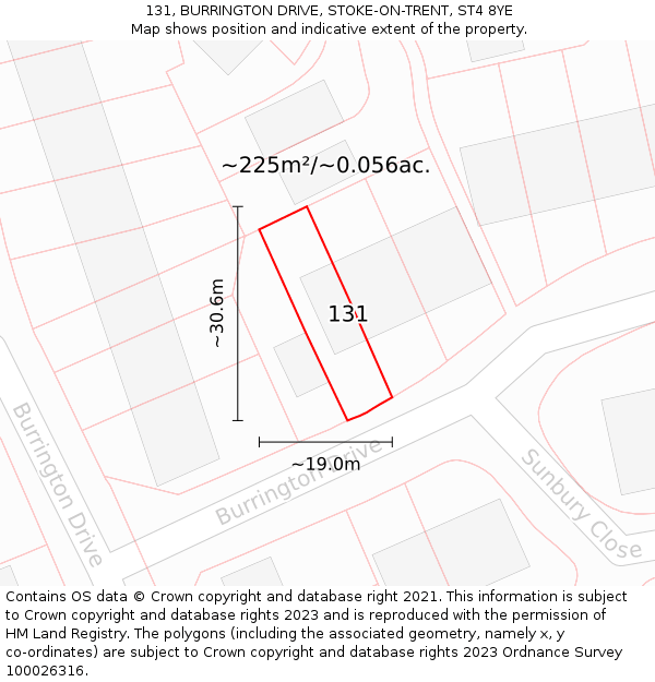 131, BURRINGTON DRIVE, STOKE-ON-TRENT, ST4 8YE: Plot and title map