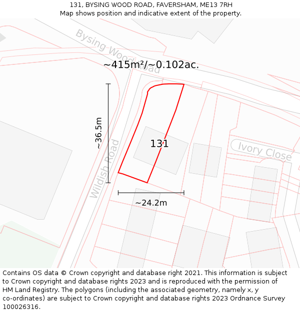 131, BYSING WOOD ROAD, FAVERSHAM, ME13 7RH: Plot and title map