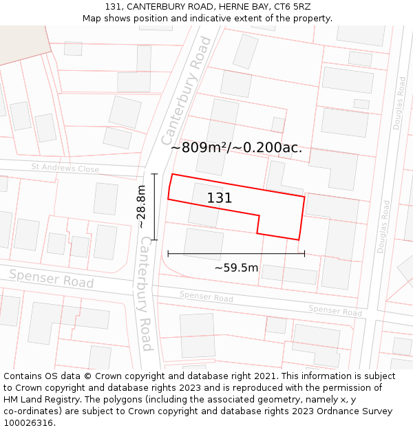 131, CANTERBURY ROAD, HERNE BAY, CT6 5RZ: Plot and title map