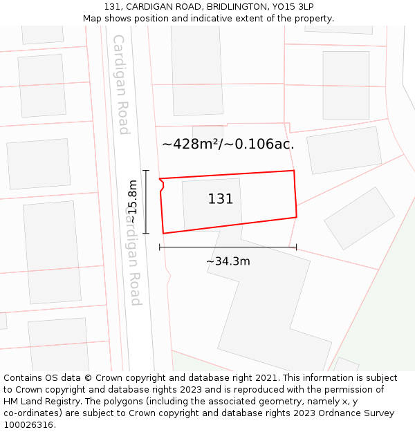 131, CARDIGAN ROAD, BRIDLINGTON, YO15 3LP: Plot and title map