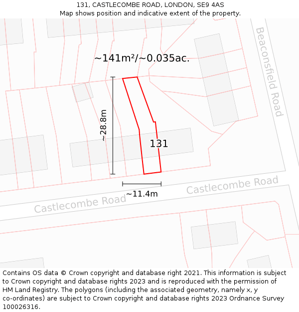 131, CASTLECOMBE ROAD, LONDON, SE9 4AS: Plot and title map