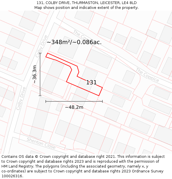 131, COLBY DRIVE, THURMASTON, LEICESTER, LE4 8LD: Plot and title map