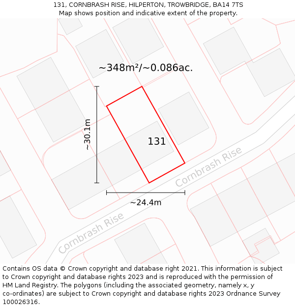 131, CORNBRASH RISE, HILPERTON, TROWBRIDGE, BA14 7TS: Plot and title map