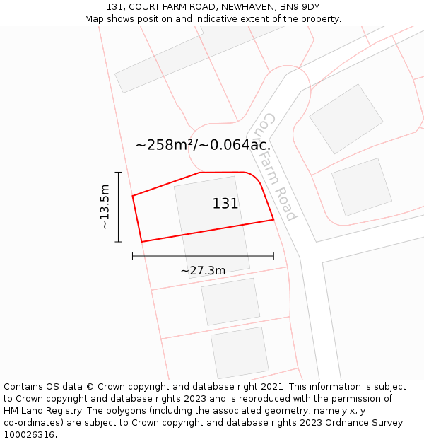 131, COURT FARM ROAD, NEWHAVEN, BN9 9DY: Plot and title map