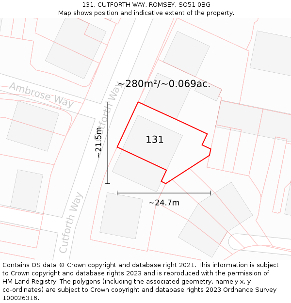 131, CUTFORTH WAY, ROMSEY, SO51 0BG: Plot and title map