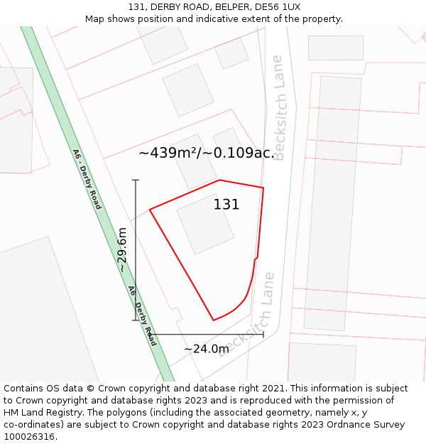 131, DERBY ROAD, BELPER, DE56 1UX: Plot and title map