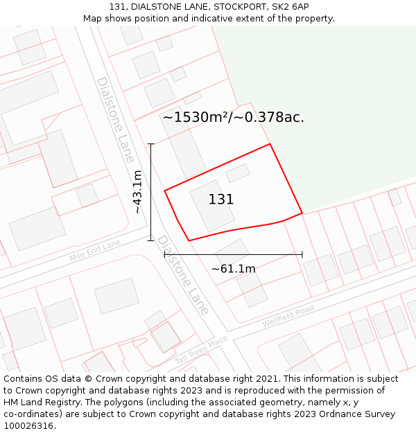 131, DIALSTONE LANE, STOCKPORT, SK2 6AP: Plot and title map