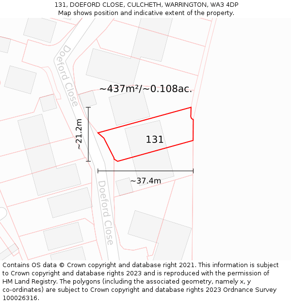 131, DOEFORD CLOSE, CULCHETH, WARRINGTON, WA3 4DP: Plot and title map