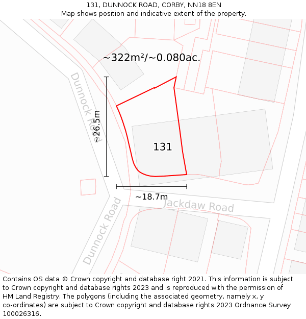 131, DUNNOCK ROAD, CORBY, NN18 8EN: Plot and title map