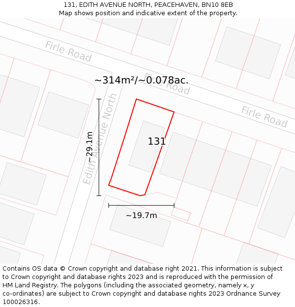 131, EDITH AVENUE NORTH, PEACEHAVEN, BN10 8EB: Plot and title map