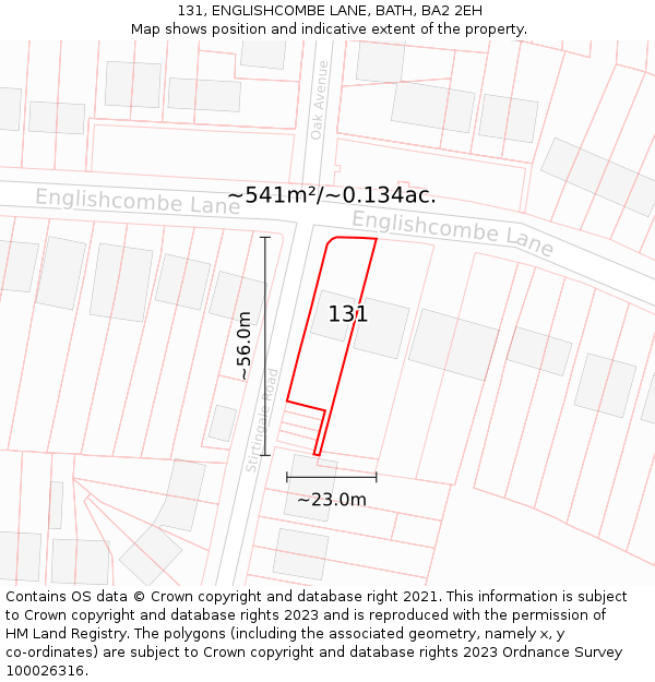 131, ENGLISHCOMBE LANE, BATH, BA2 2EH: Plot and title map