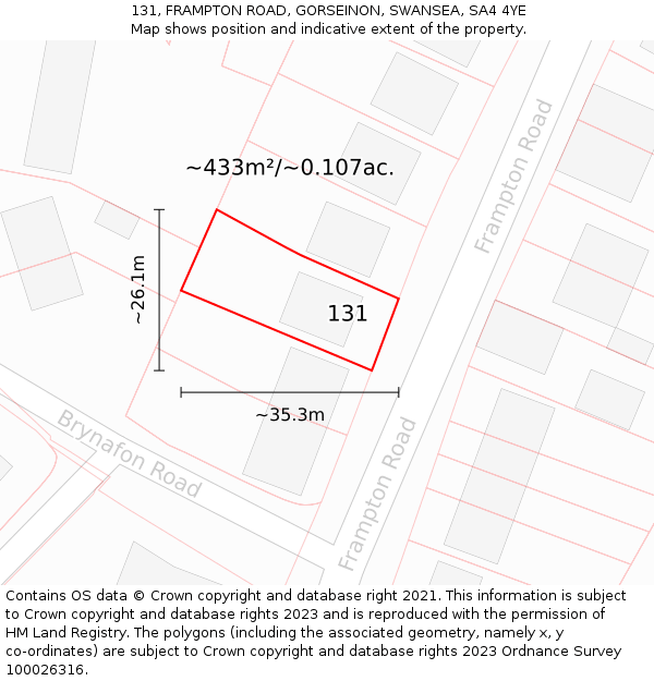 131, FRAMPTON ROAD, GORSEINON, SWANSEA, SA4 4YE: Plot and title map