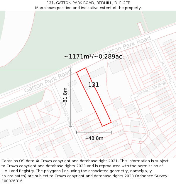 131, GATTON PARK ROAD, REDHILL, RH1 2EB: Plot and title map