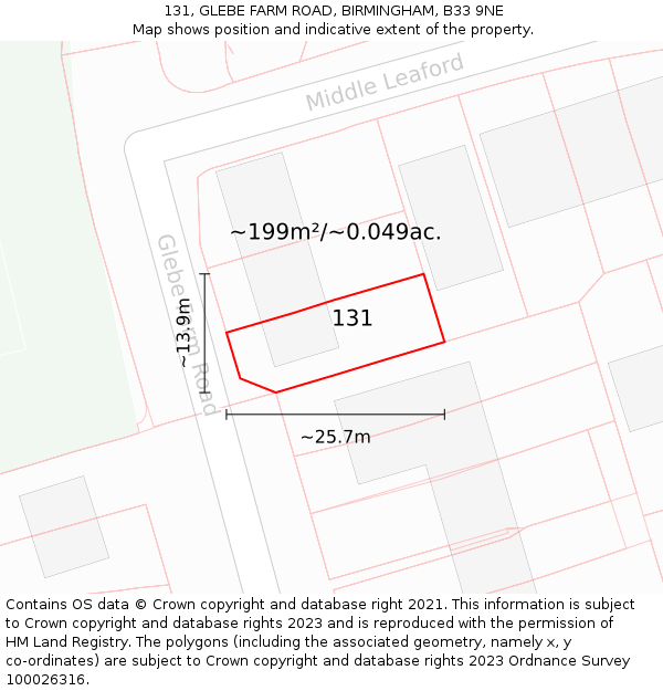 131, GLEBE FARM ROAD, BIRMINGHAM, B33 9NE: Plot and title map