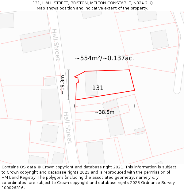 131, HALL STREET, BRISTON, MELTON CONSTABLE, NR24 2LQ: Plot and title map