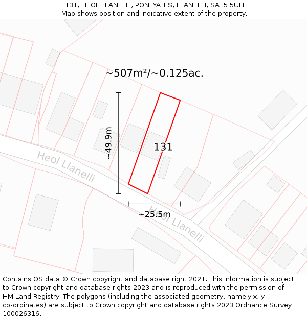 131, HEOL LLANELLI, PONTYATES, LLANELLI, SA15 5UH: Plot and title map