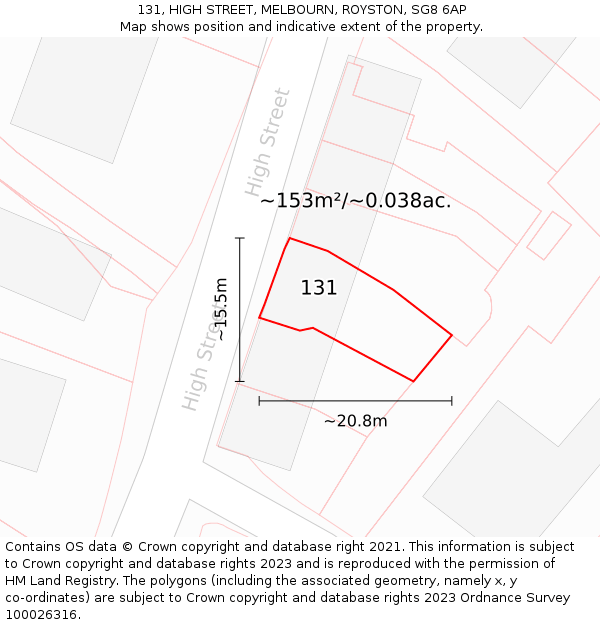 131, HIGH STREET, MELBOURN, ROYSTON, SG8 6AP: Plot and title map