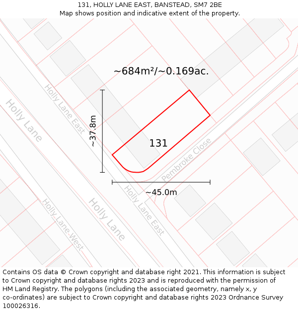 131, HOLLY LANE EAST, BANSTEAD, SM7 2BE: Plot and title map