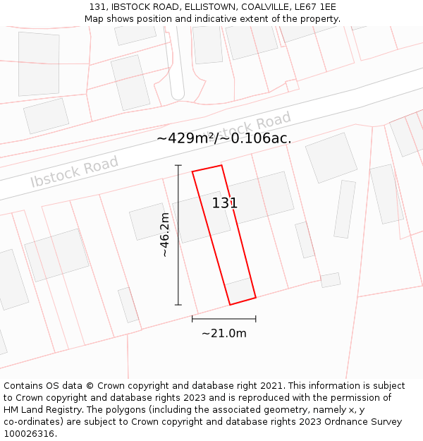 131, IBSTOCK ROAD, ELLISTOWN, COALVILLE, LE67 1EE: Plot and title map