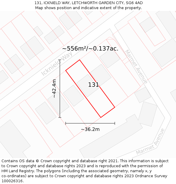 131, ICKNIELD WAY, LETCHWORTH GARDEN CITY, SG6 4AD: Plot and title map