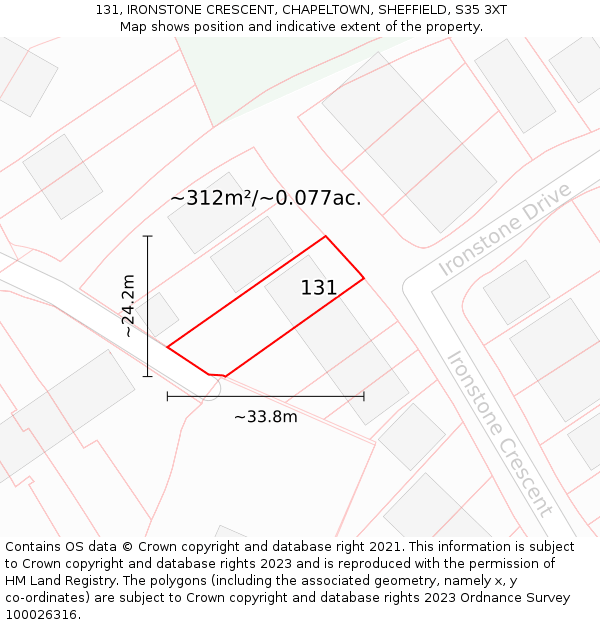 131, IRONSTONE CRESCENT, CHAPELTOWN, SHEFFIELD, S35 3XT: Plot and title map