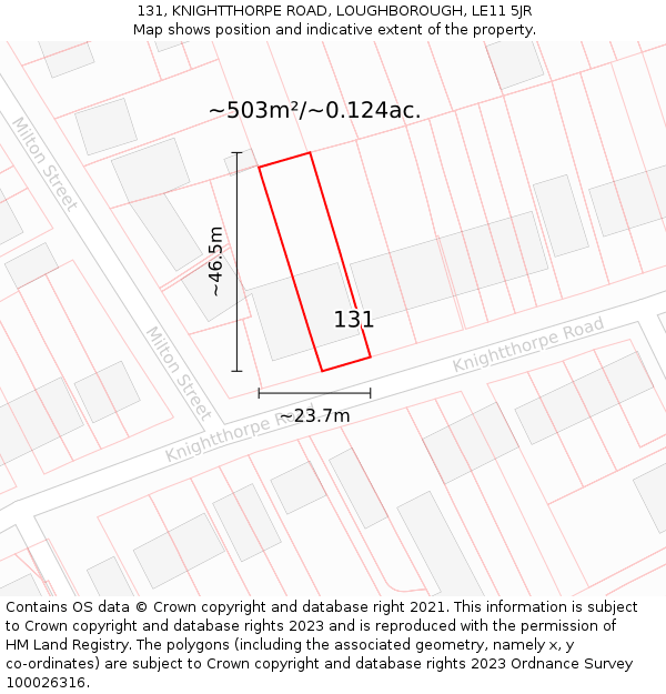 131, KNIGHTTHORPE ROAD, LOUGHBOROUGH, LE11 5JR: Plot and title map