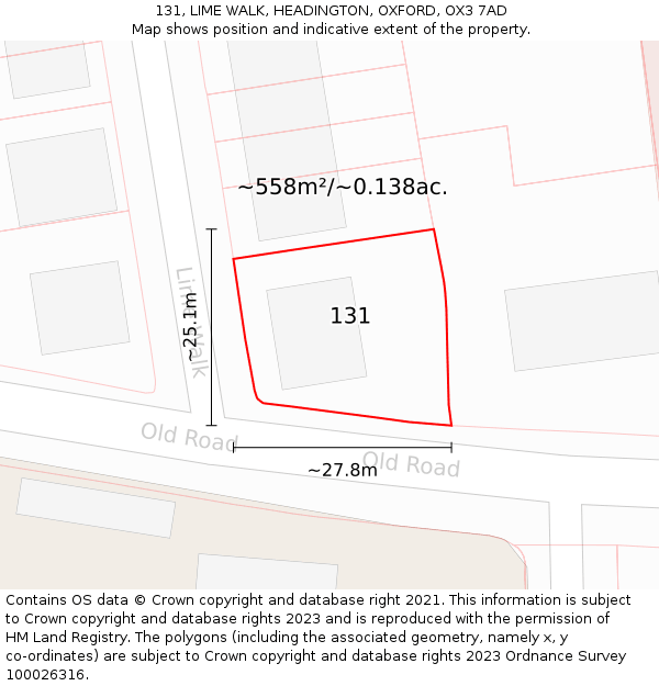 131, LIME WALK, HEADINGTON, OXFORD, OX3 7AD: Plot and title map