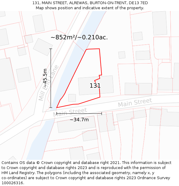 131, MAIN STREET, ALREWAS, BURTON-ON-TRENT, DE13 7ED: Plot and title map