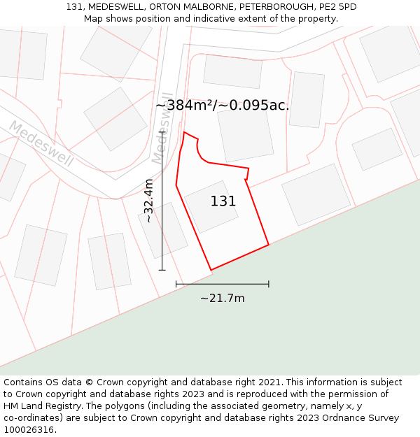 131, MEDESWELL, ORTON MALBORNE, PETERBOROUGH, PE2 5PD: Plot and title map