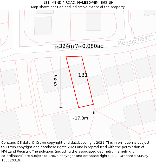 131, MENDIP ROAD, HALESOWEN, B63 1JH: Plot and title map