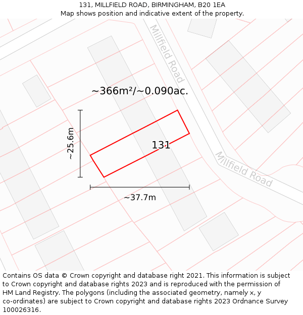 131, MILLFIELD ROAD, BIRMINGHAM, B20 1EA: Plot and title map