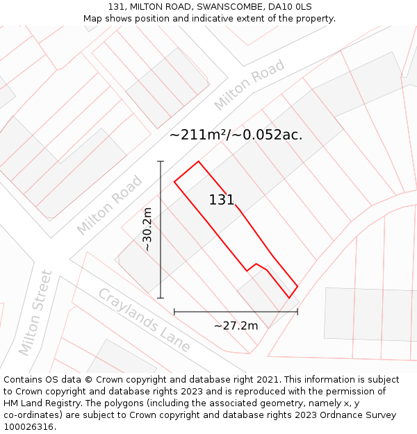 131, MILTON ROAD, SWANSCOMBE, DA10 0LS: Plot and title map