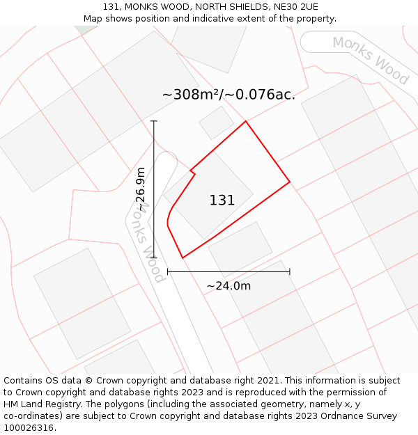 131, MONKS WOOD, NORTH SHIELDS, NE30 2UE: Plot and title map