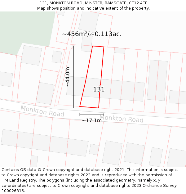 131, MONKTON ROAD, MINSTER, RAMSGATE, CT12 4EF: Plot and title map