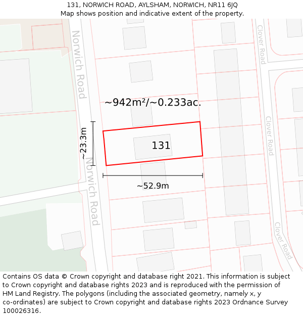 131, NORWICH ROAD, AYLSHAM, NORWICH, NR11 6JQ: Plot and title map