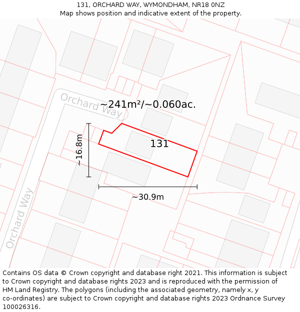 131, ORCHARD WAY, WYMONDHAM, NR18 0NZ: Plot and title map