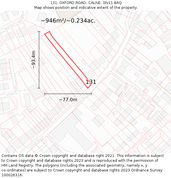 131, OXFORD ROAD, CALNE, SN11 8AQ: Plot and title map