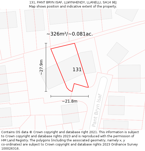 131, PANT BRYN ISAF, LLWYNHENDY, LLANELLI, SA14 9EJ: Plot and title map