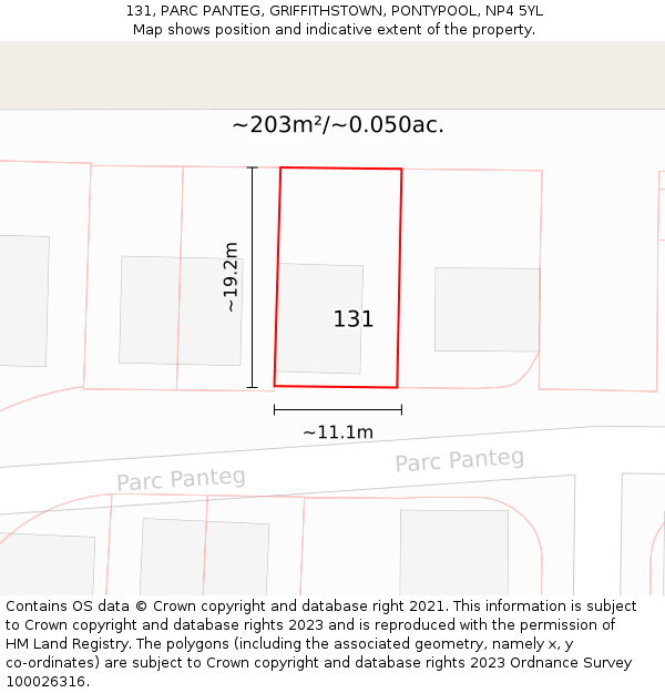 131, PARC PANTEG, GRIFFITHSTOWN, PONTYPOOL, NP4 5YL: Plot and title map