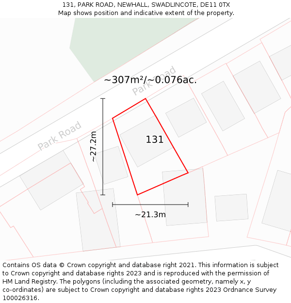 131, PARK ROAD, NEWHALL, SWADLINCOTE, DE11 0TX: Plot and title map